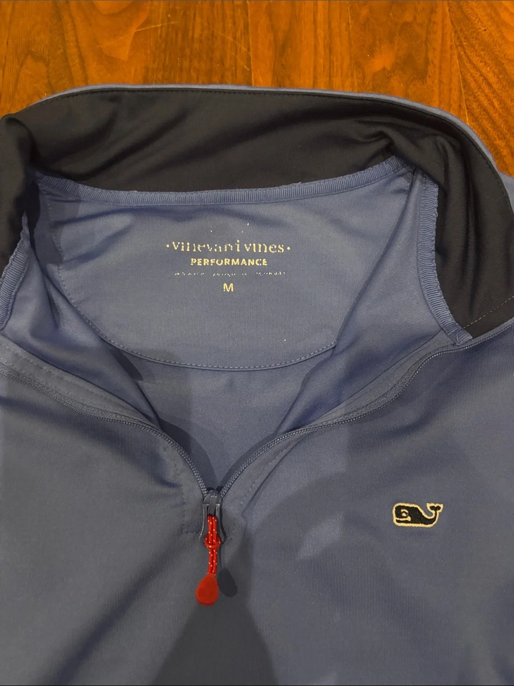 Vineyard Vines Slate Blue Quarter-Zip Pullover with Navy Collar